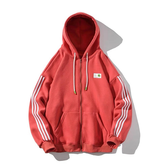 Three stripes Korean style hooded fleece sweatshirt