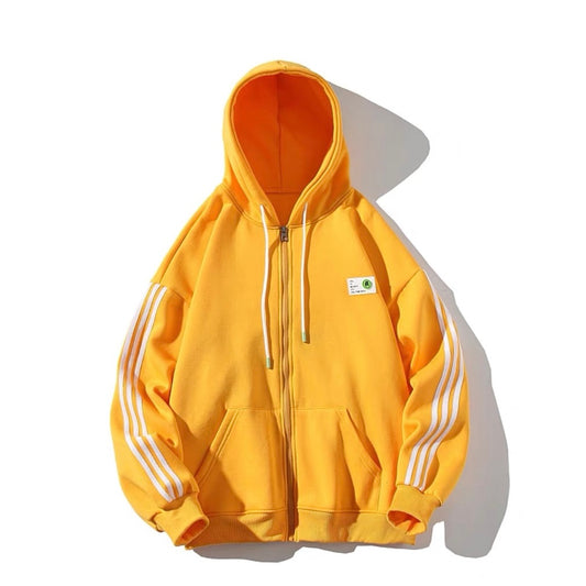 Three stripes Korean style hooded fleece sweatshirt