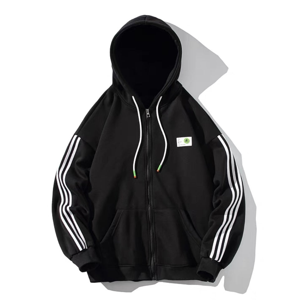 Three stripes Korean style hooded fleece sweatshirt