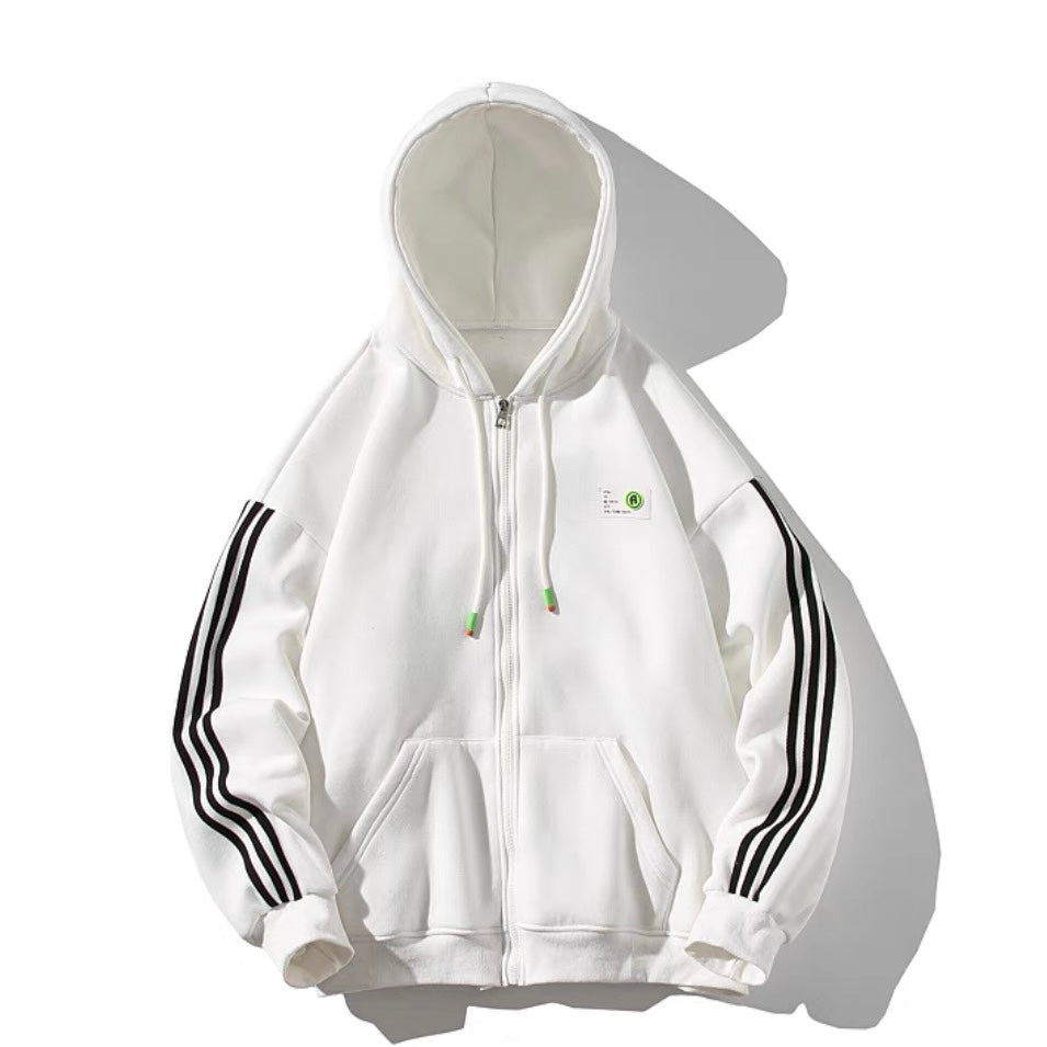 Three stripes Korean style hooded fleece sweatshirt