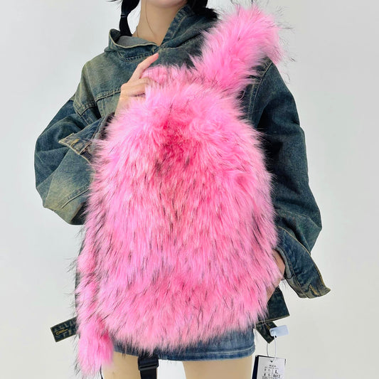 Pink fur backpack