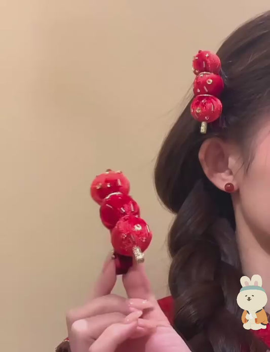 A pair of candied hawthorn-shaped New Year's hair clips  糖葫芦新年发卡一对儿