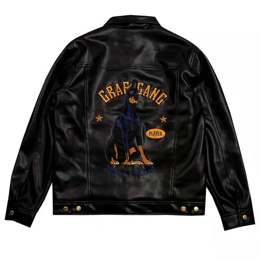 Dog Player Black Leather Jacket